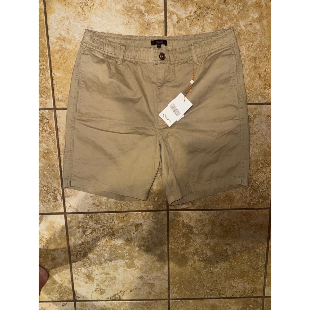Quince Mens Performance Chino Shorts Khaki Tan Organic Cotton Stretch Size M NWT